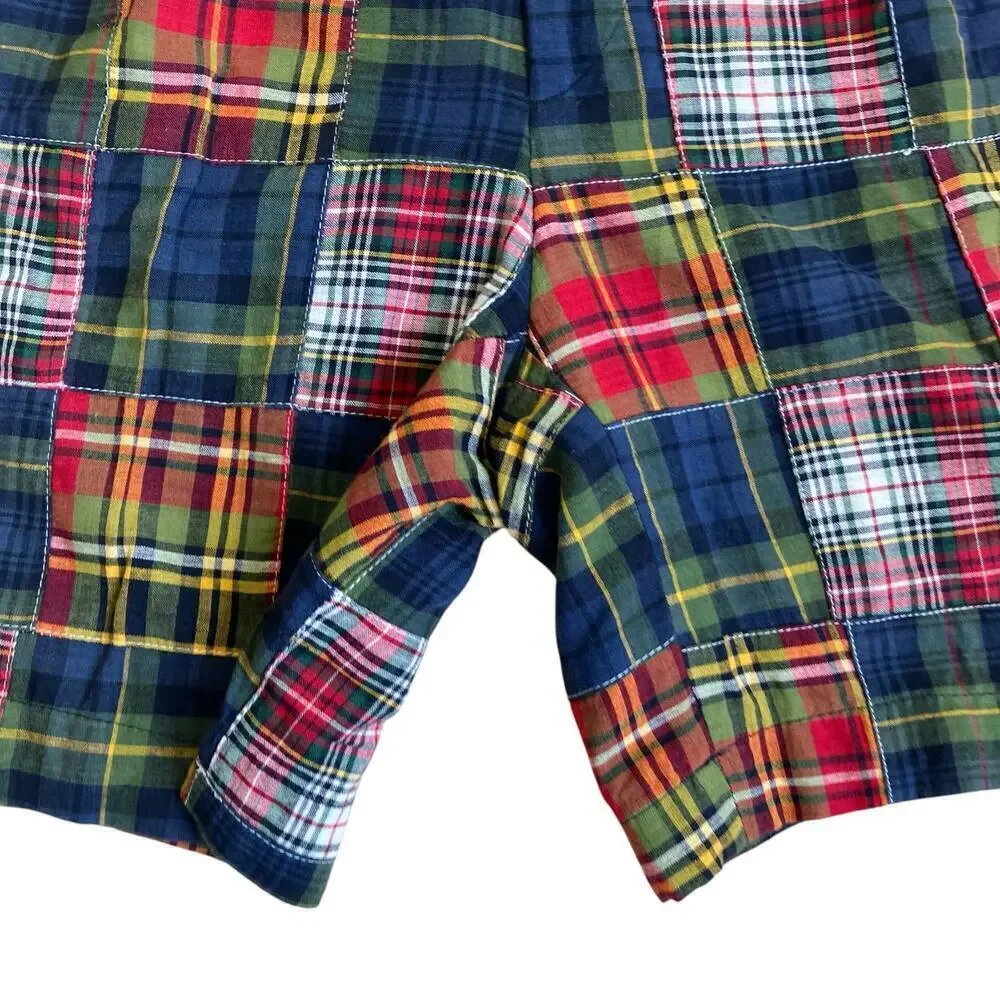 Berle Vintage Cotton Madras Plaid Pleated Front Chino Shorts Preppy Sz 34